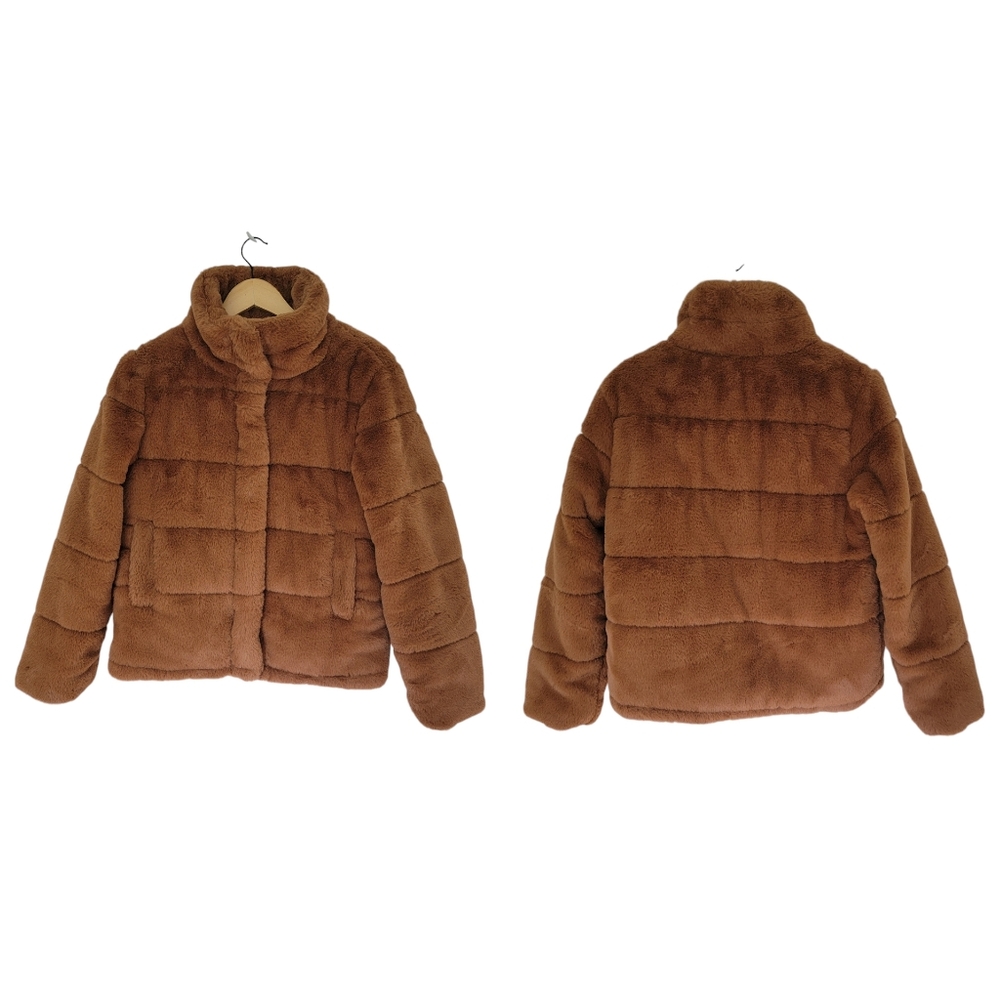 7 for all Mankind Faux Fur Jacket Brown Teddy Puffer Style Winter Coat W…